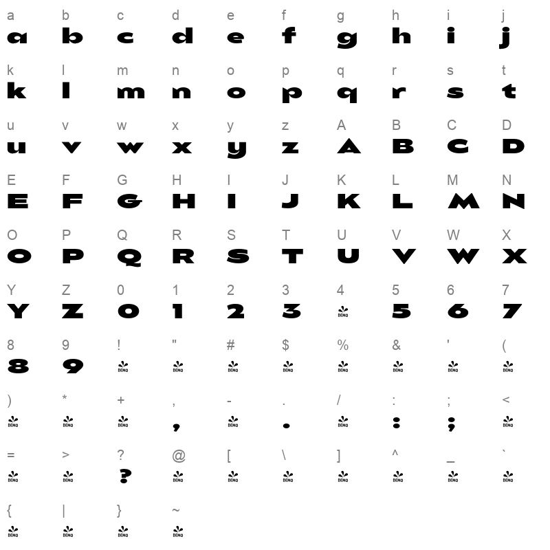 balgin black expanded Character Map