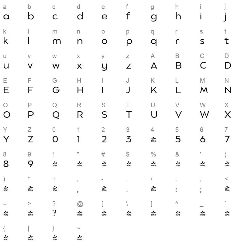 balgin light Character Map