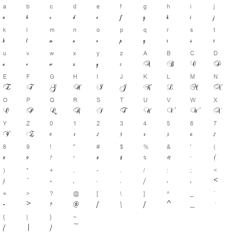 ballad script regular Character Map