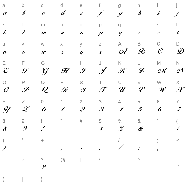 balladeer bold Character Map