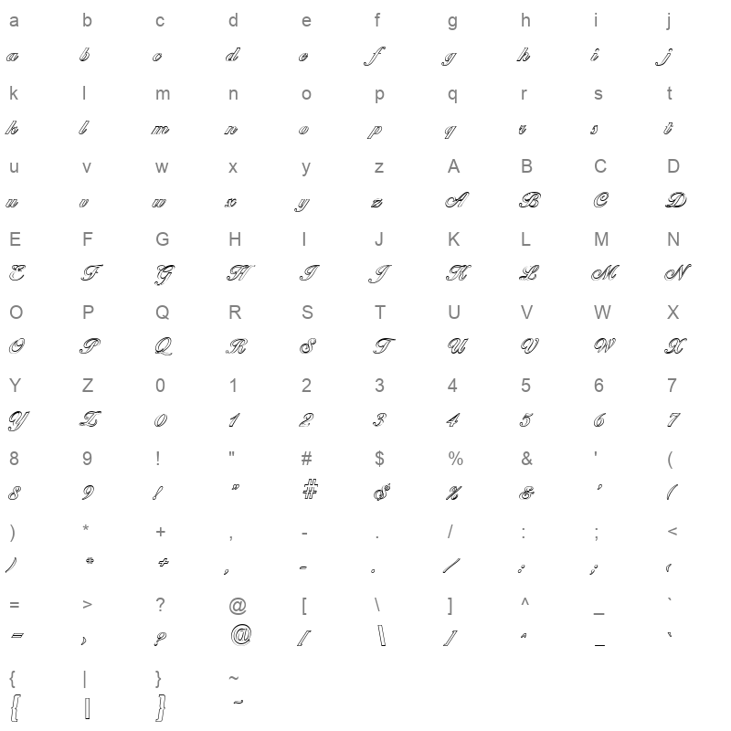 ballantines outline bold Character Map
