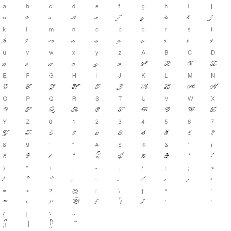 ballantines outline heavy regular Character Map
