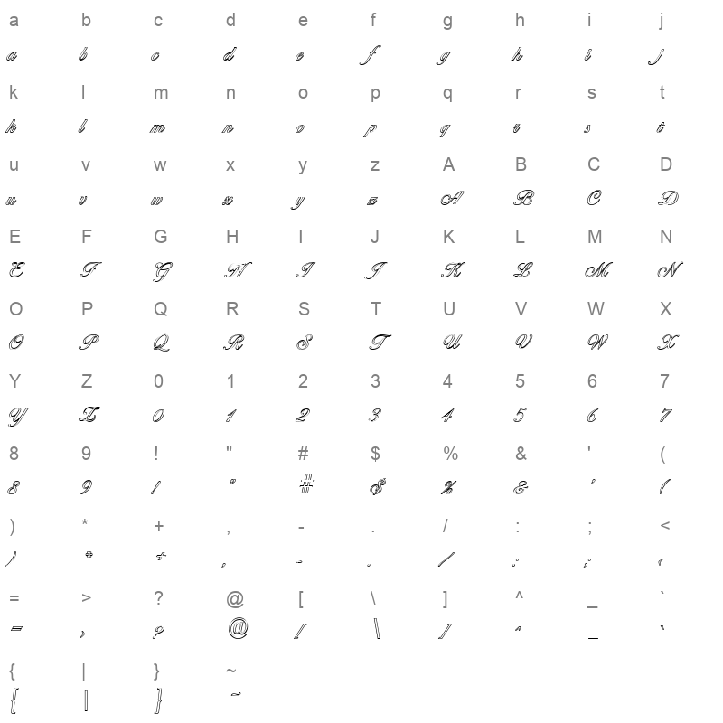 ballantines outline light regular Character Map
