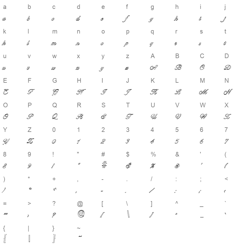 ballantines outline regular Character Map