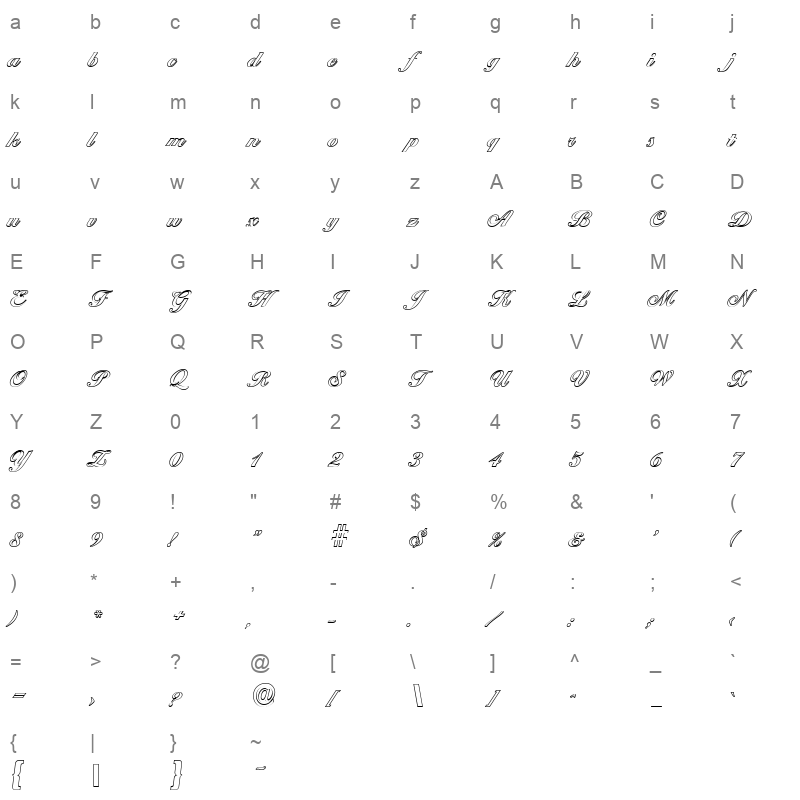 ballantines outline xbold regular Character Map