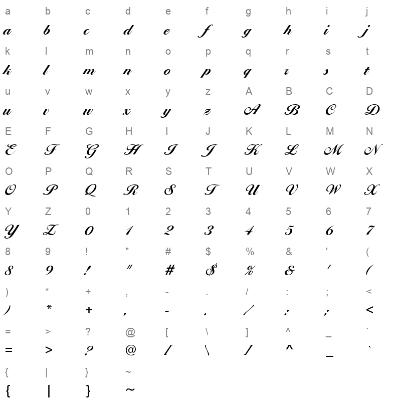 ballantines script ef bold Character Map