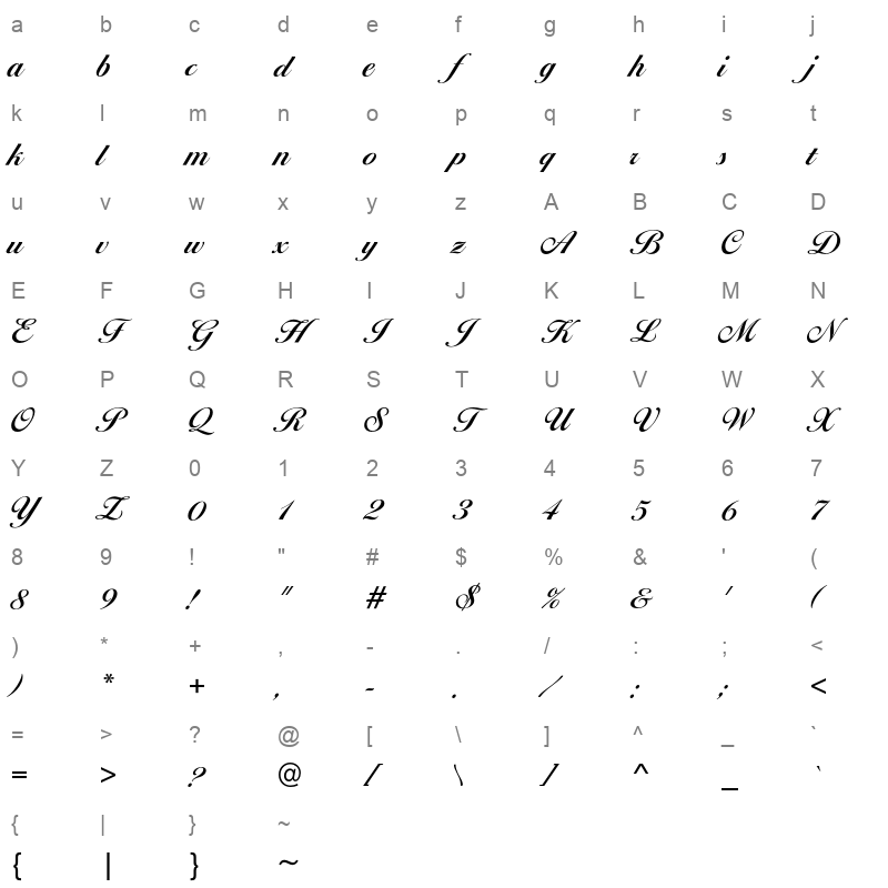 ballantines script ef demi bold Character Map