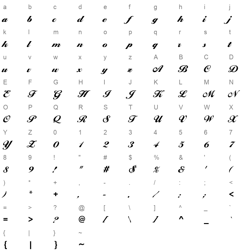 ballantines script ef heavy Character Map