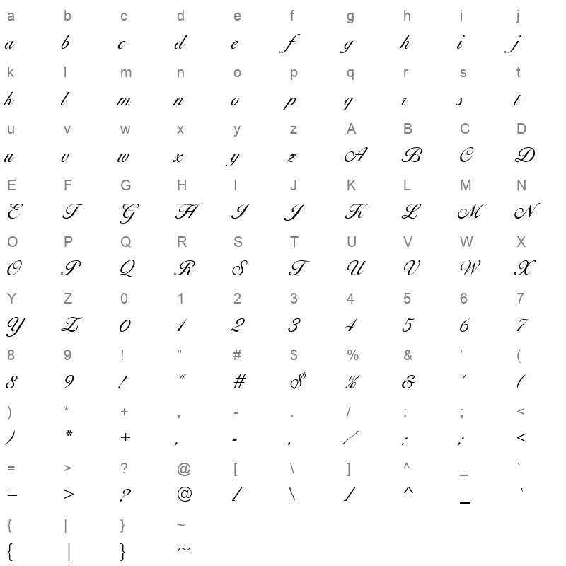 ballantines script ef light Character Map