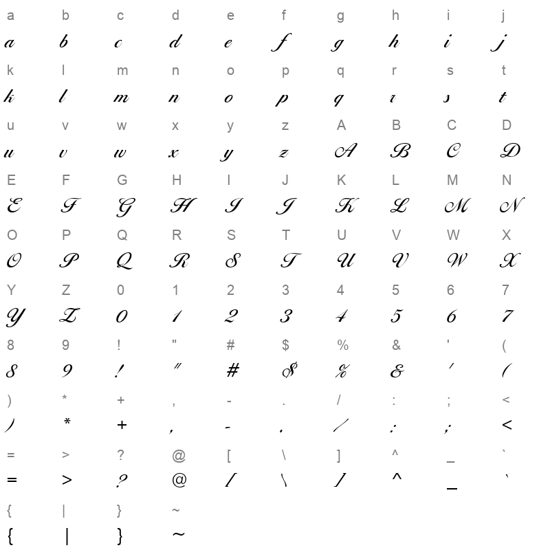 ballantines script ef medium Character Map