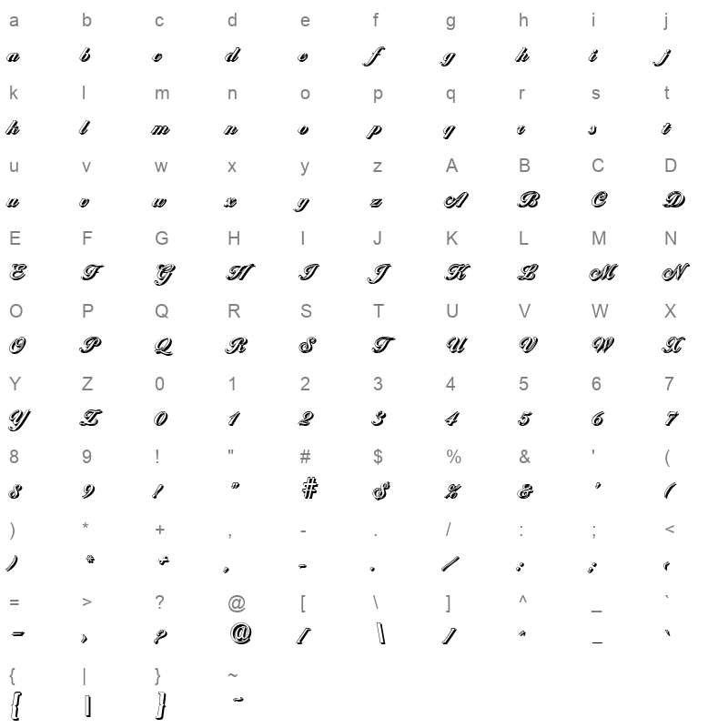 ballantines shadow bold Character Map