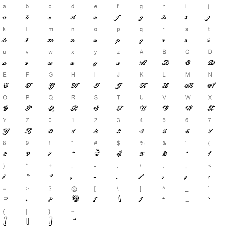 ballantines shadow heavy regular Character Map