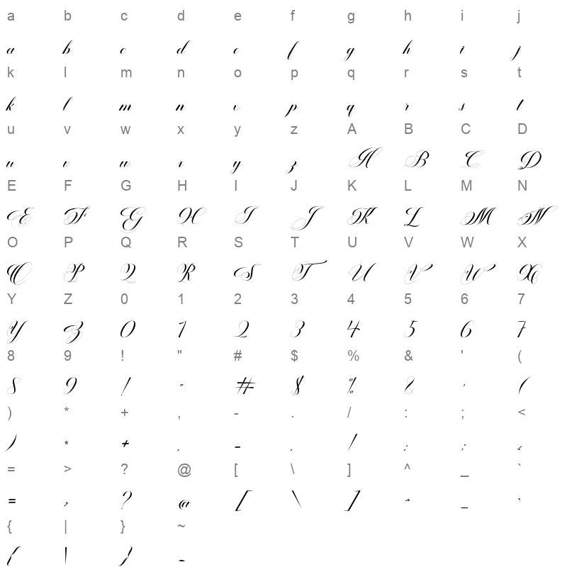 Ballistic Script otf Character Map