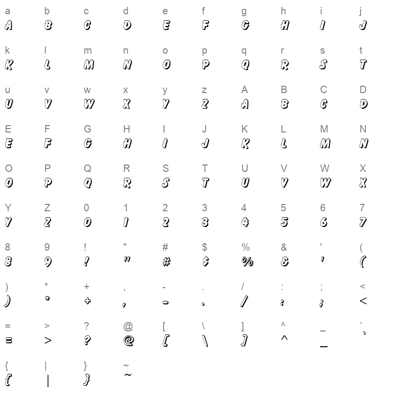 balloon drop shadow d regular Character Map