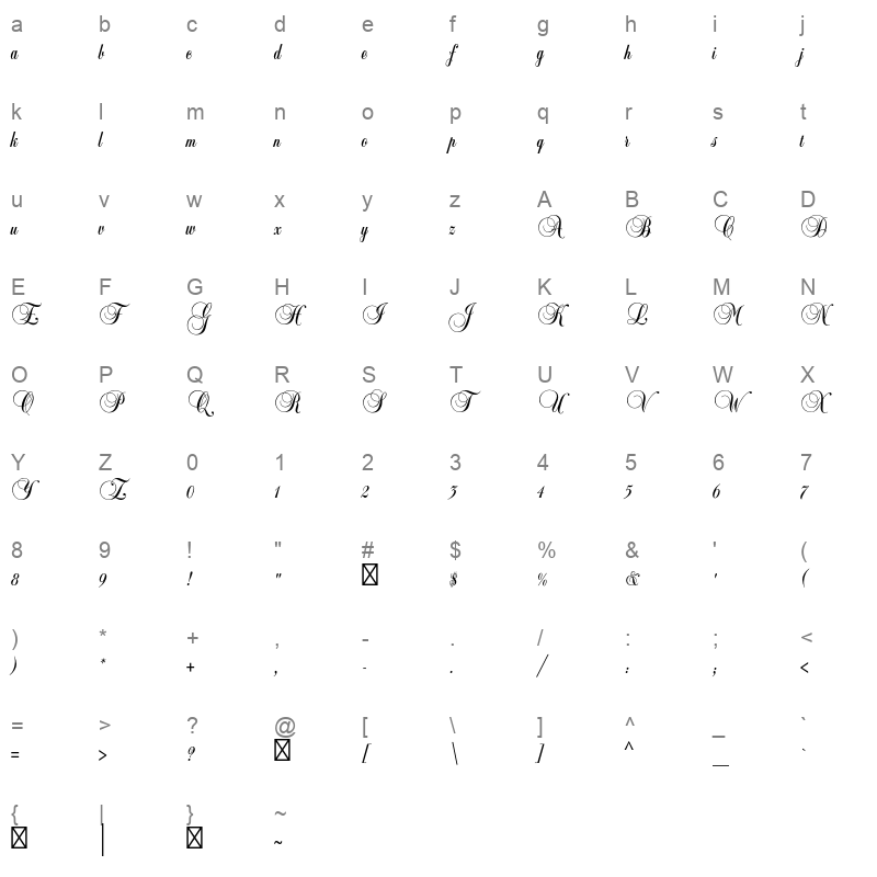 balmoral std regular Character Map