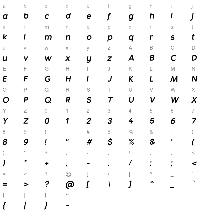 bambino new bold italic Character Map