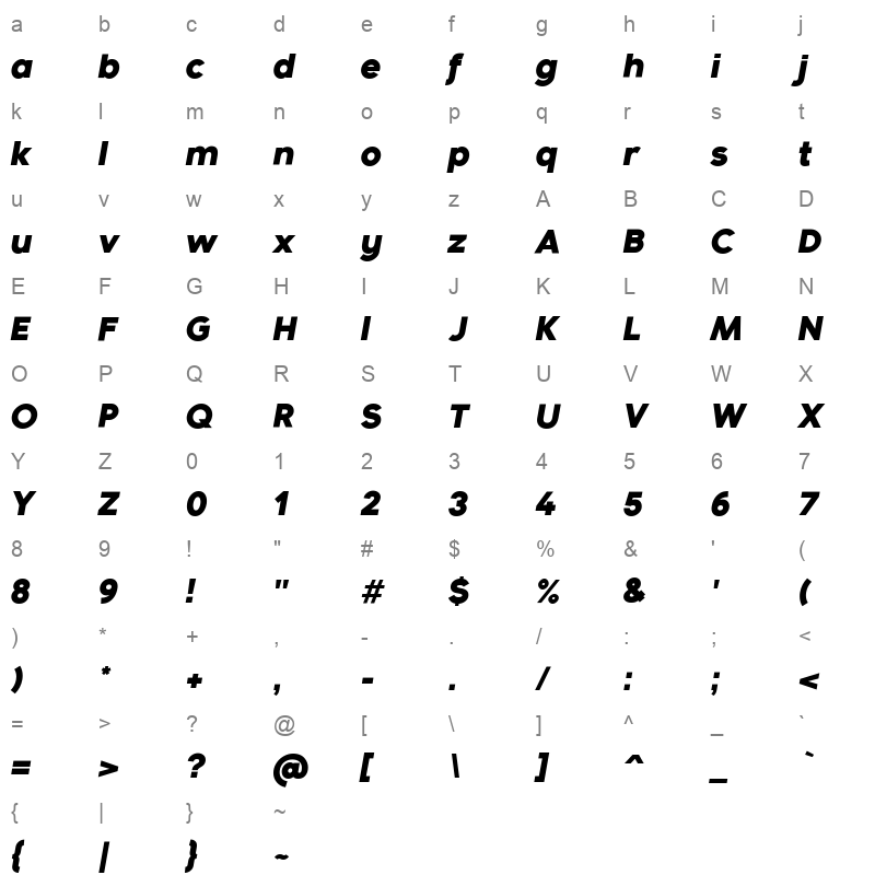bambino new heavy italic Character Map