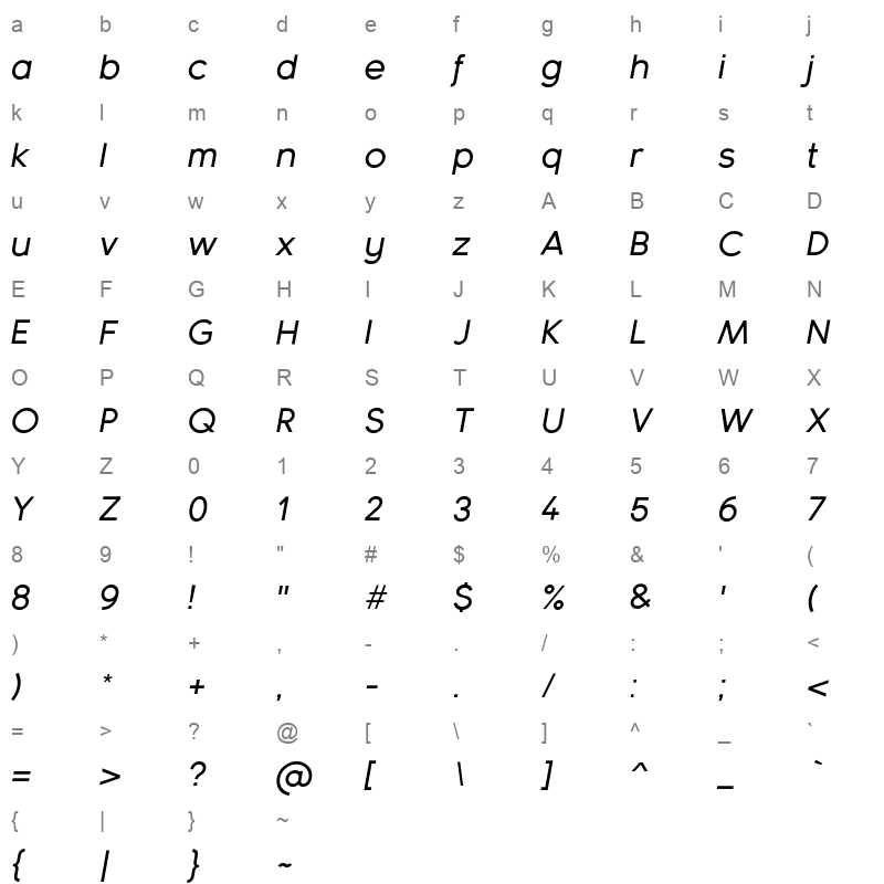 bambino new semi bold italic Character Map