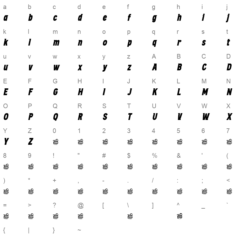 bamen slant Character Map
