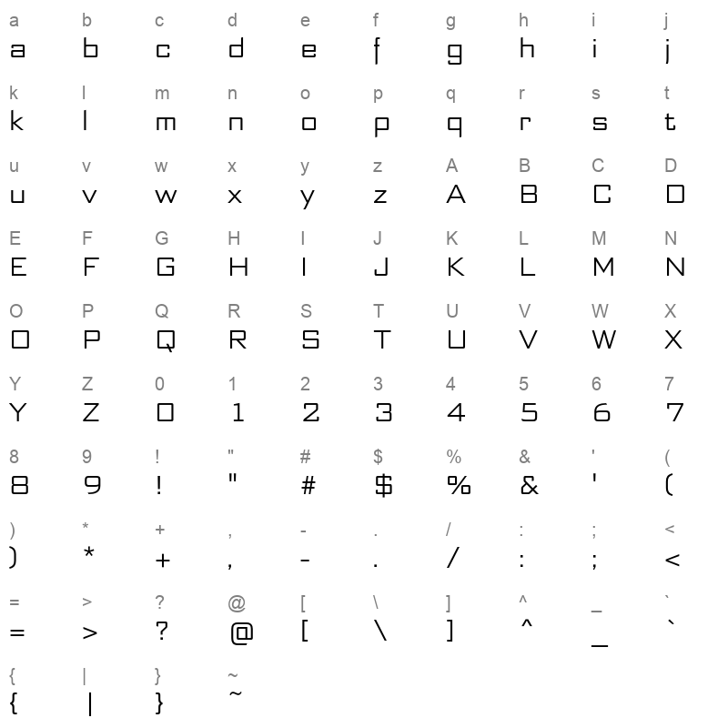 bank sans ef cy light Character Map