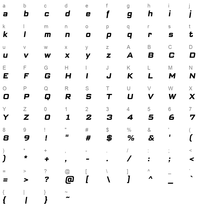 bank sans ef cy semicondensed bold oblique Character Map