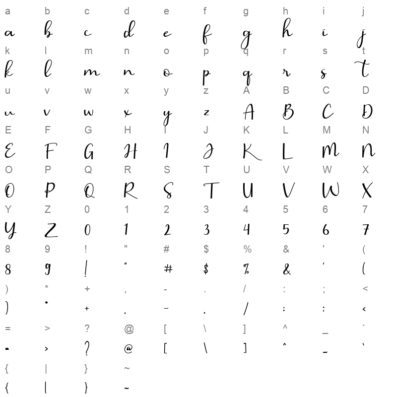 barbara calligraphy demo Character Map