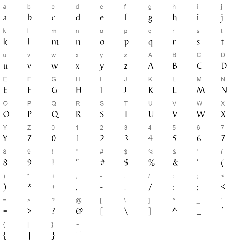 barbedor regular Character Map