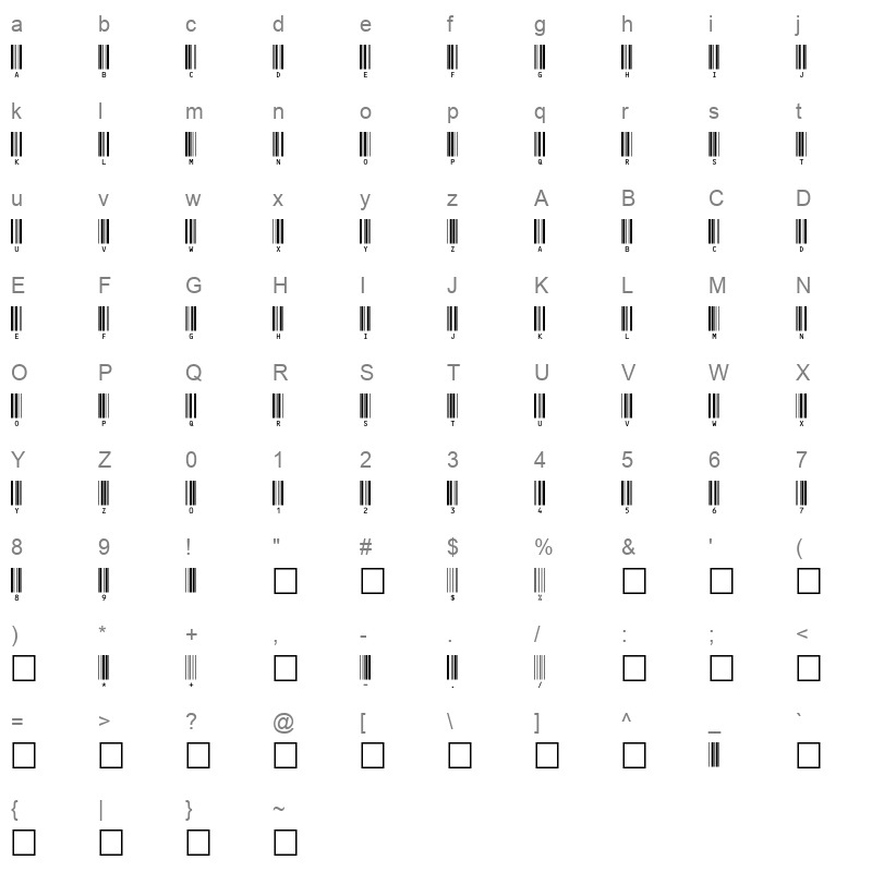 barcode c39hrp48dltt Character Map