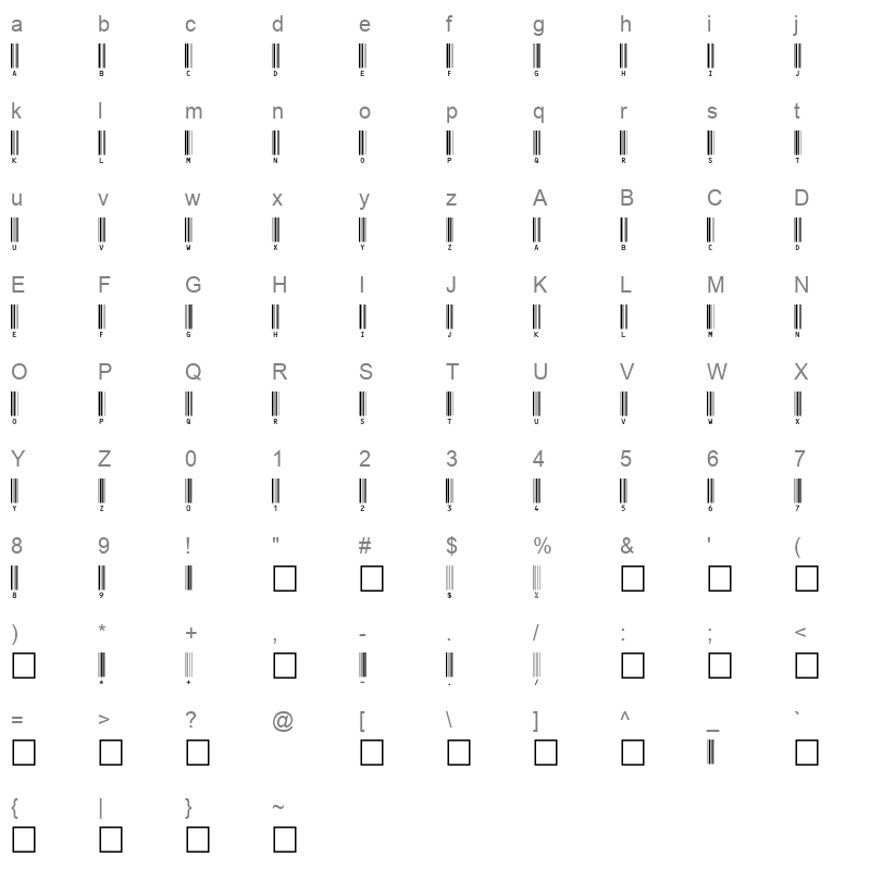 barcode c39hrp48dmtt Character Map