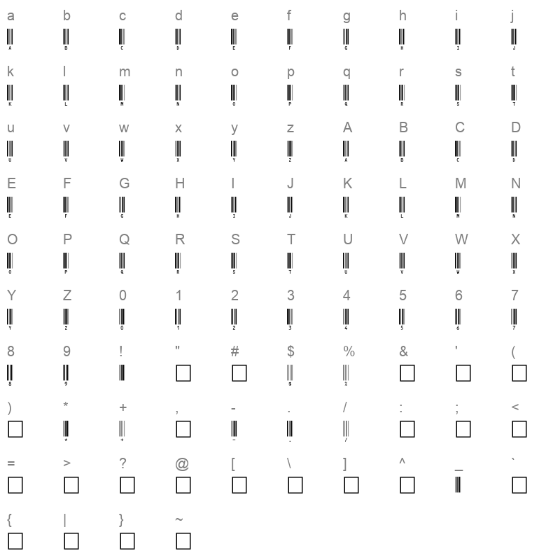barcode c39hrp60dltt Character Map