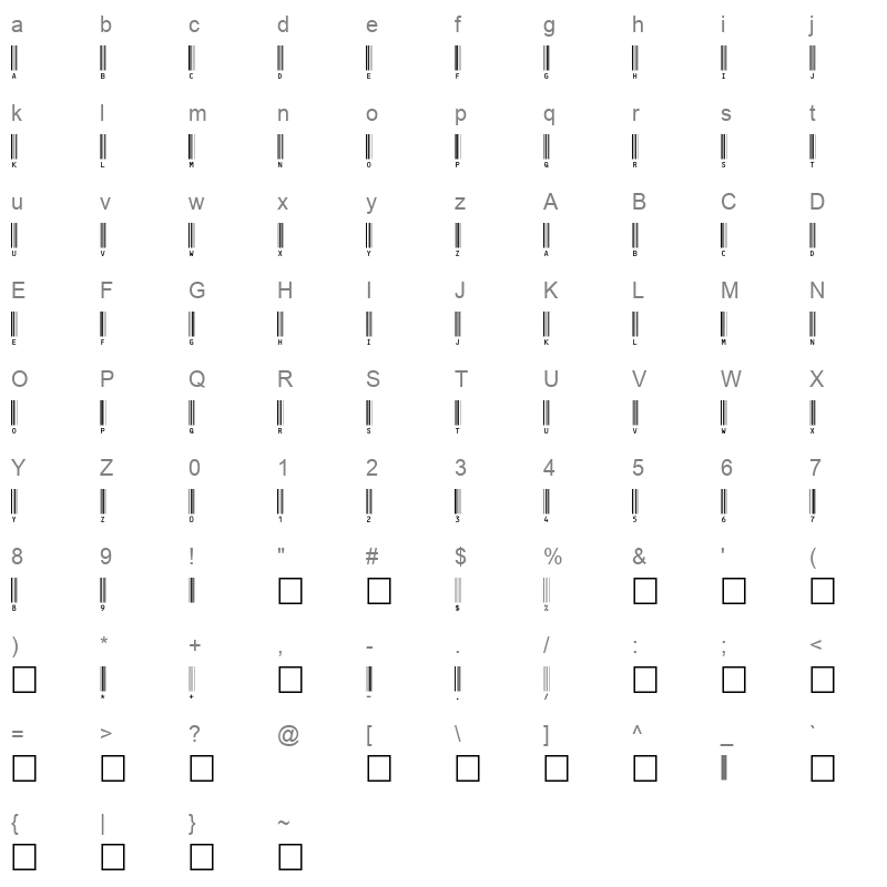 barcode c39hrp60dmtt Character Map