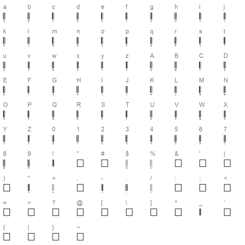 barcode c39hrp72dltt Character Map
