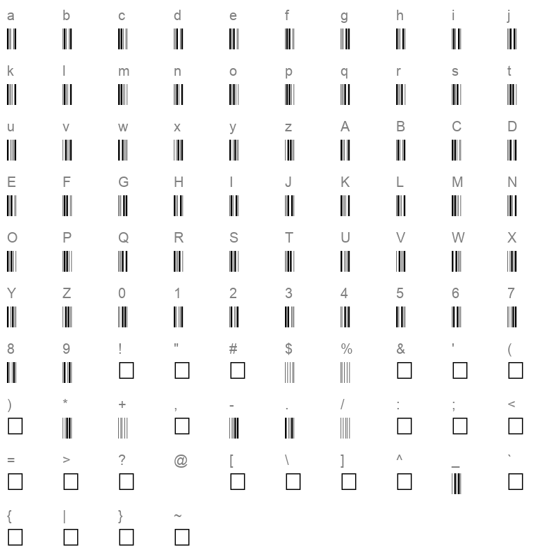 barcode c39p24dmtt Character Map