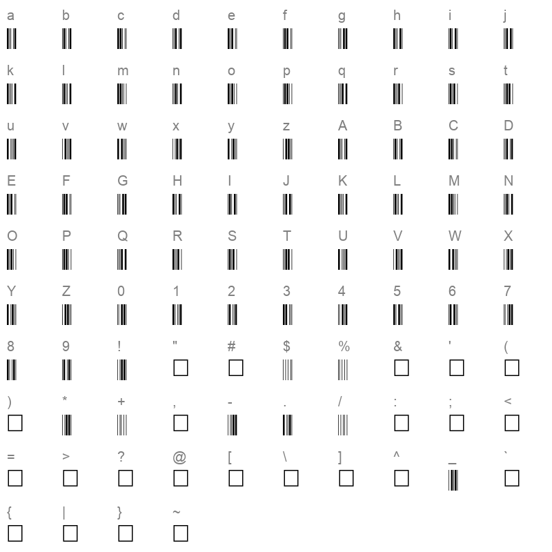 barcode c39p36dltt Character Map