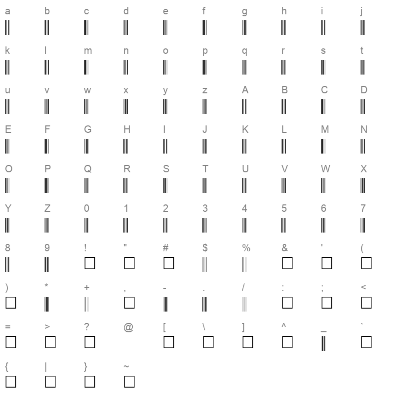 barcode c39p36dmtt Character Map