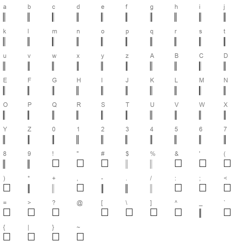 barcode c39p48dmtt Character Map