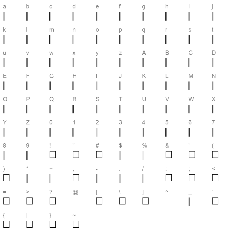 barcode c39p60dmtt Character Map