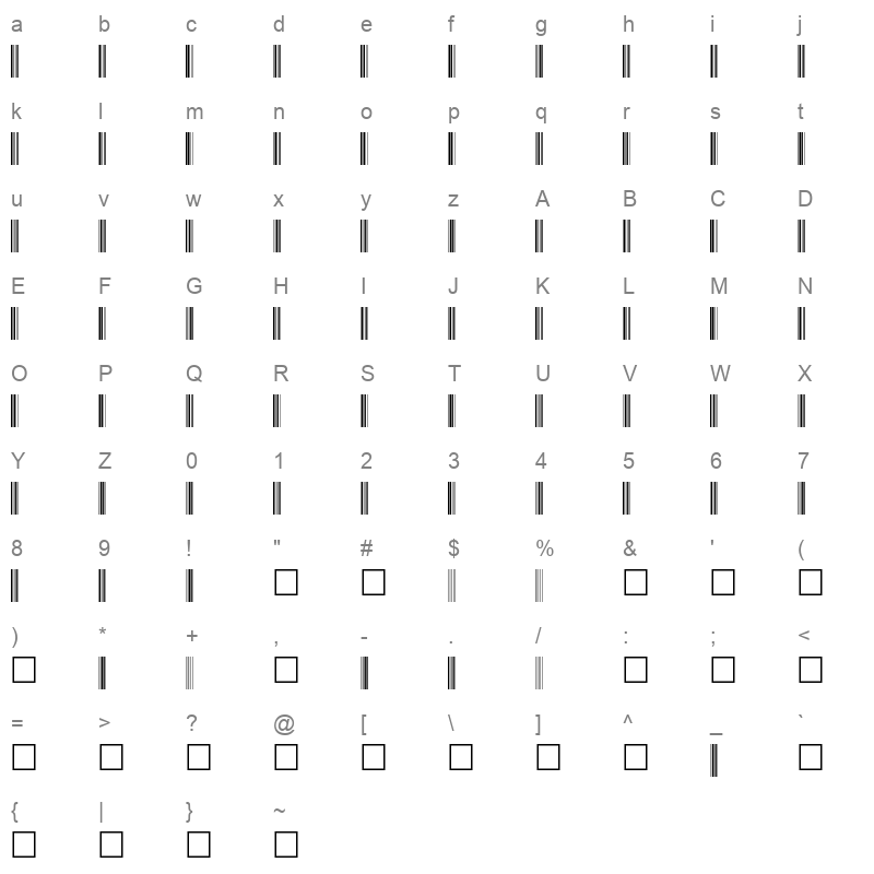 barcode c39p72dltt Character Map