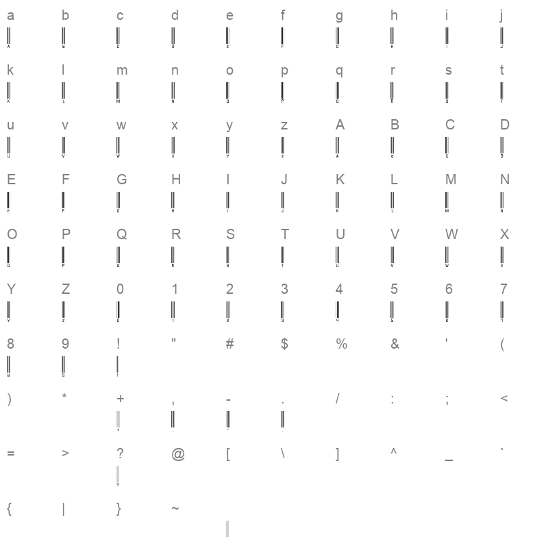 barcode font Character Map