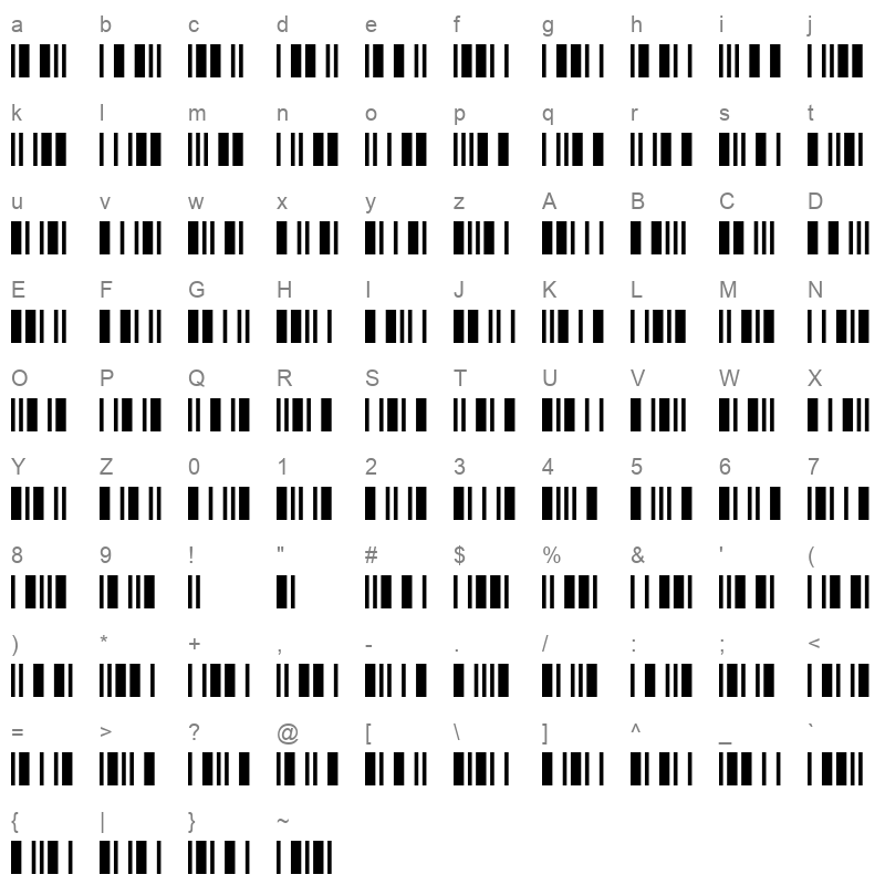 barcode intp12dltt Character Map