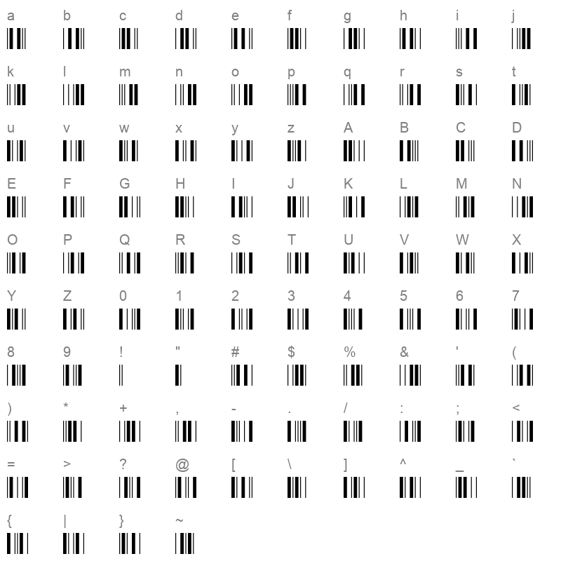 barcode intp12dmtt Character Map