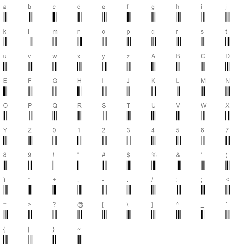 barcode intp24dmtt Character Map