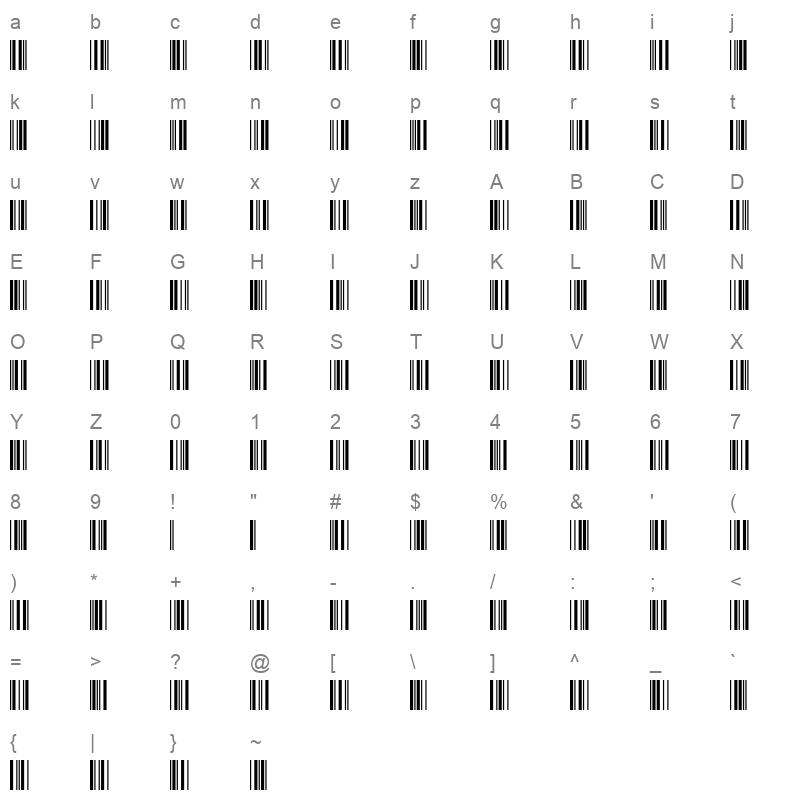 barcode intp36dltt Character Map