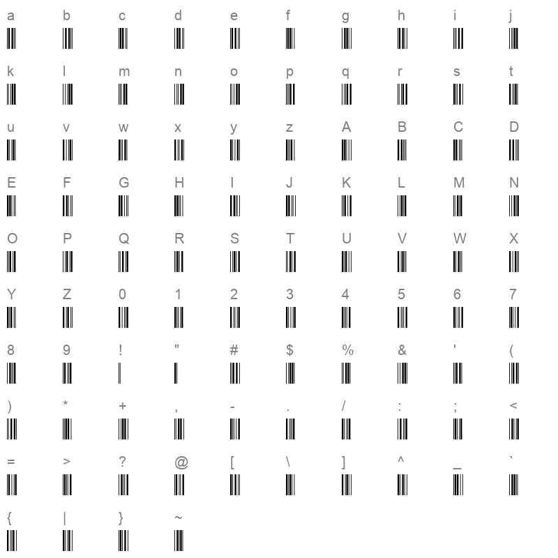 barcode intp48dltt Character Map