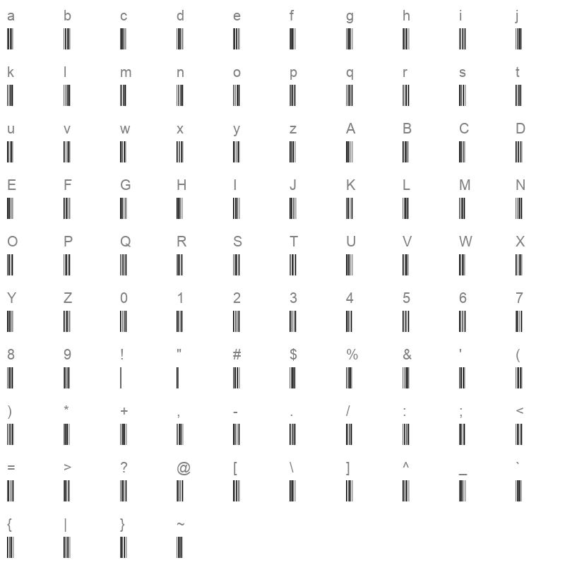 barcode intp72dltt Character Map
