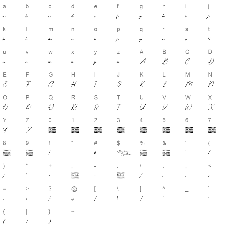 barethelly signature Character Map