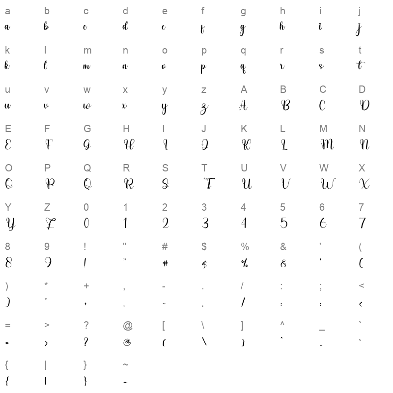 Barley FONT OTF Character Map