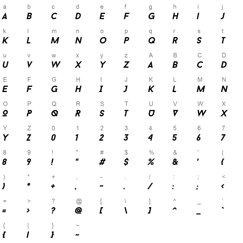 baron neue bold italic Character Map