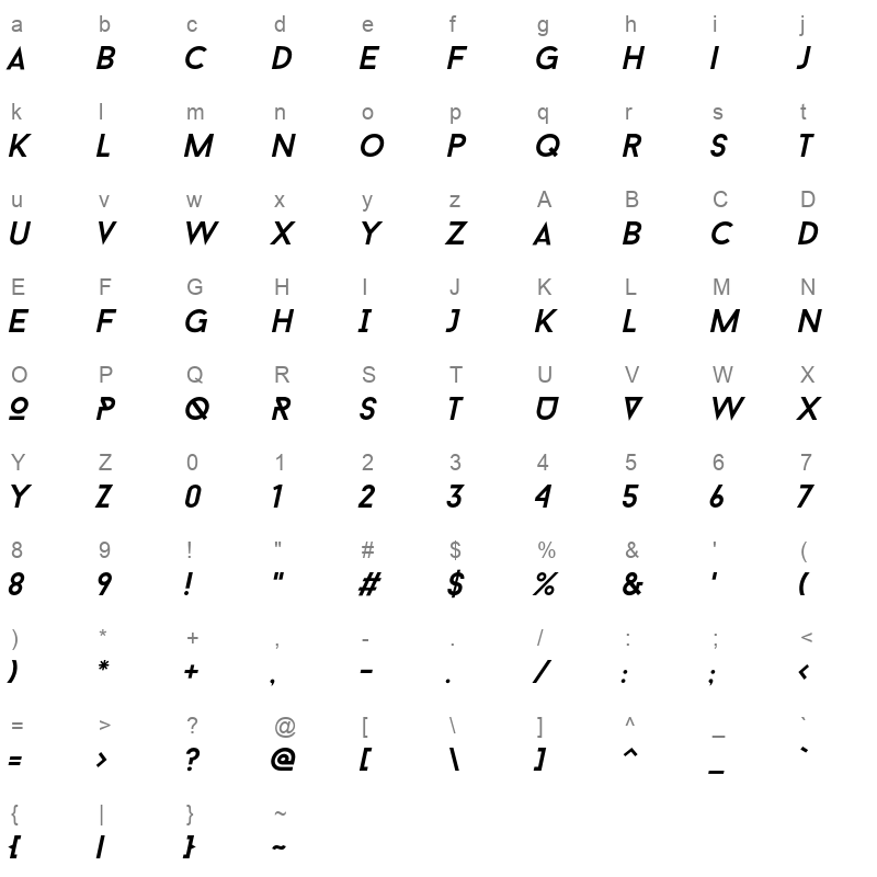baron neue italic Character Map