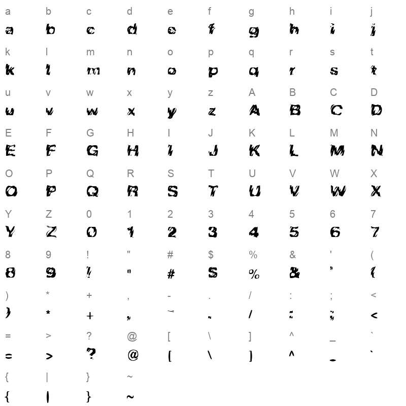 barrage Character Map